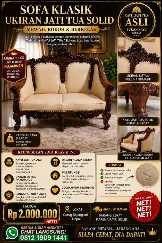 JUAL CEPAT SOFA JATI Klasik  Solid – Mewah & Kokoh