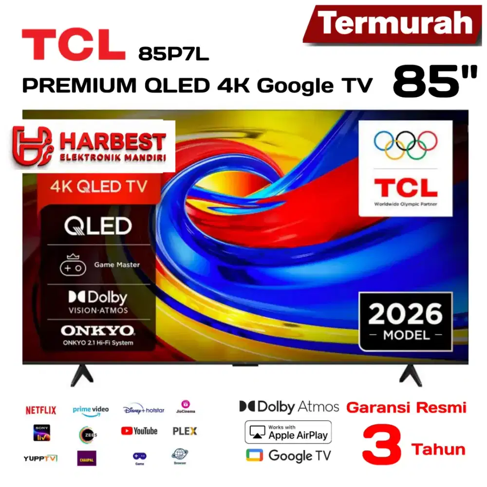 TCL PREMIUM QLED 4K 85 NEW 2026 ONKYO 2.1 85P7L Dolby Atmos AIPQ HDR+