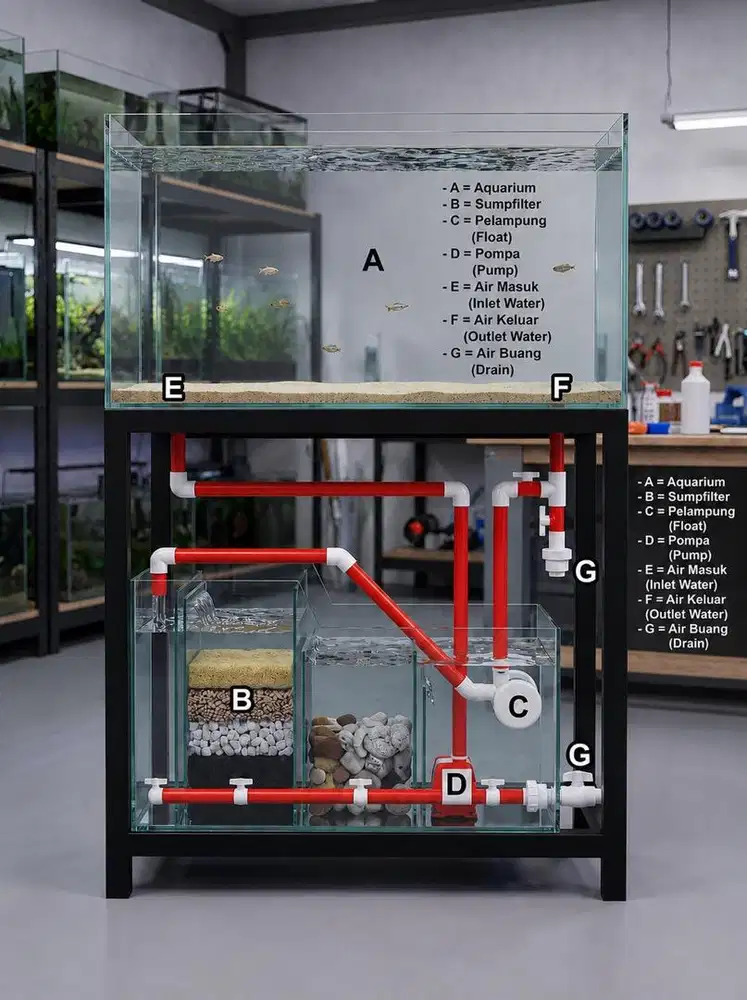 Murah Aquarium Komplit Pemipaan Premium