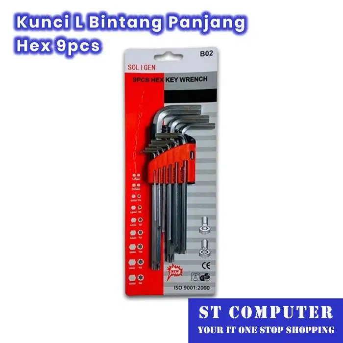 Kunci L Bintang Panjang Hex 9pcs