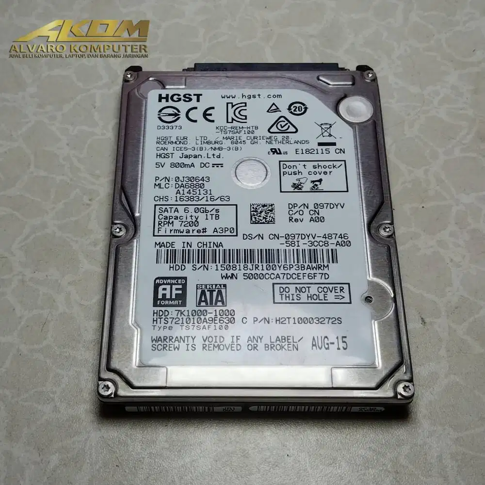 Hardisk Laptop HGST 1TB Normal Tester Perfect Sentinel 100persen