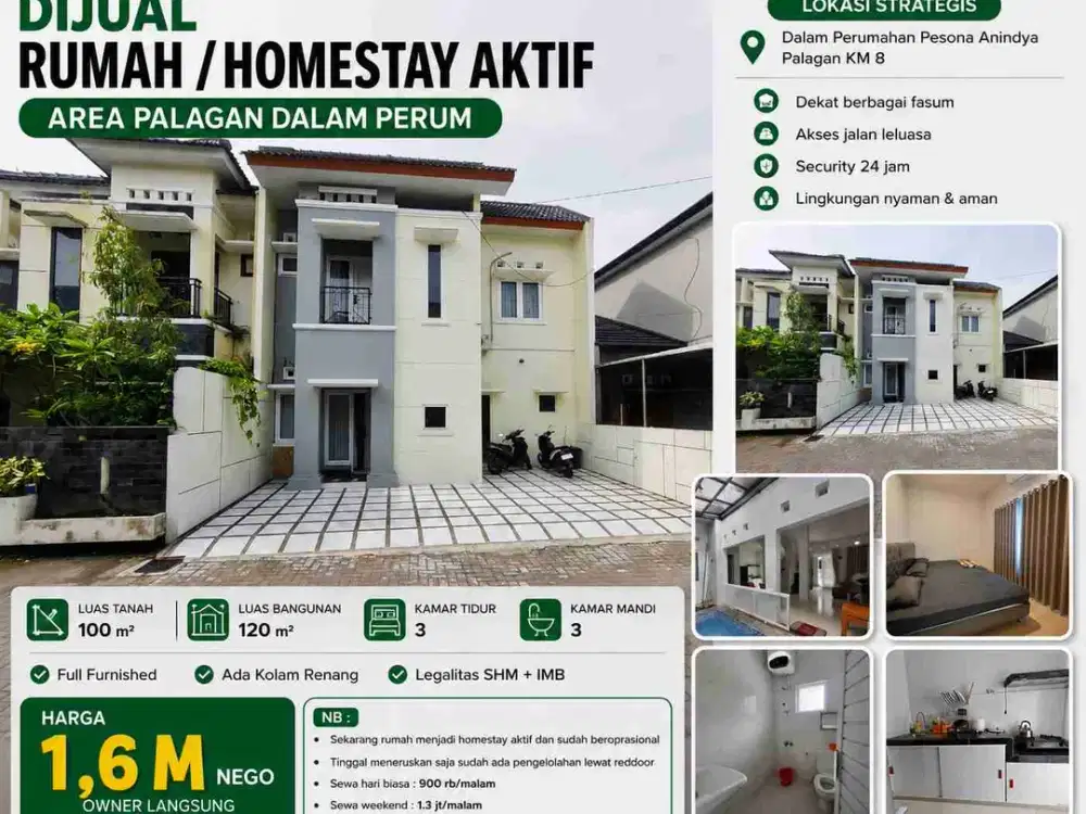 Homestay Aktif Palagan KM 8 Dekat UGM | Full Furnished, Kolam Renang, SHM | 1,6 M