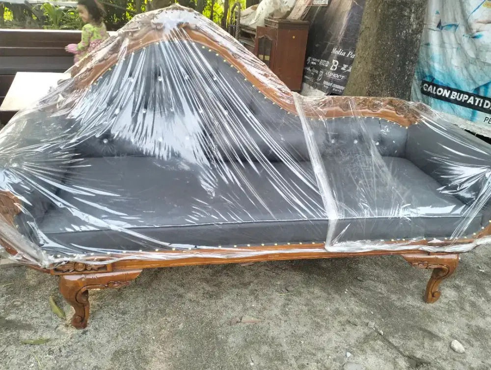 sofa single jati Jepara asli kain baru