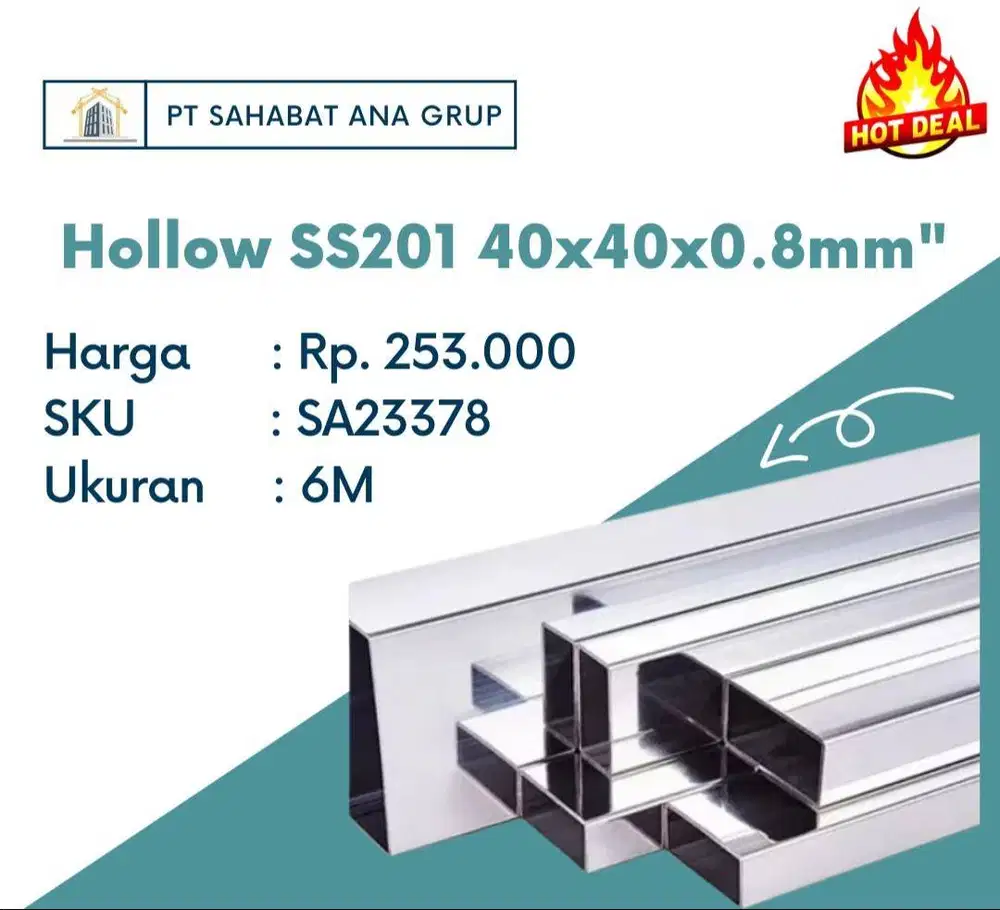 Hollow SS201 40x40x0.8mm