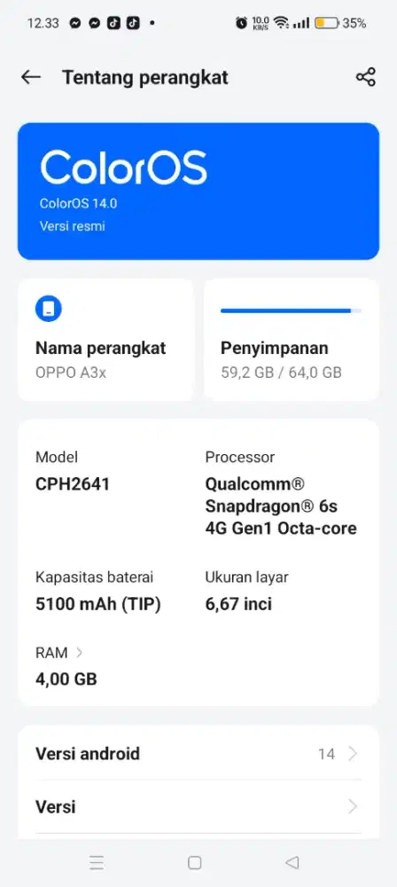 Oppo a3x ram 4/64