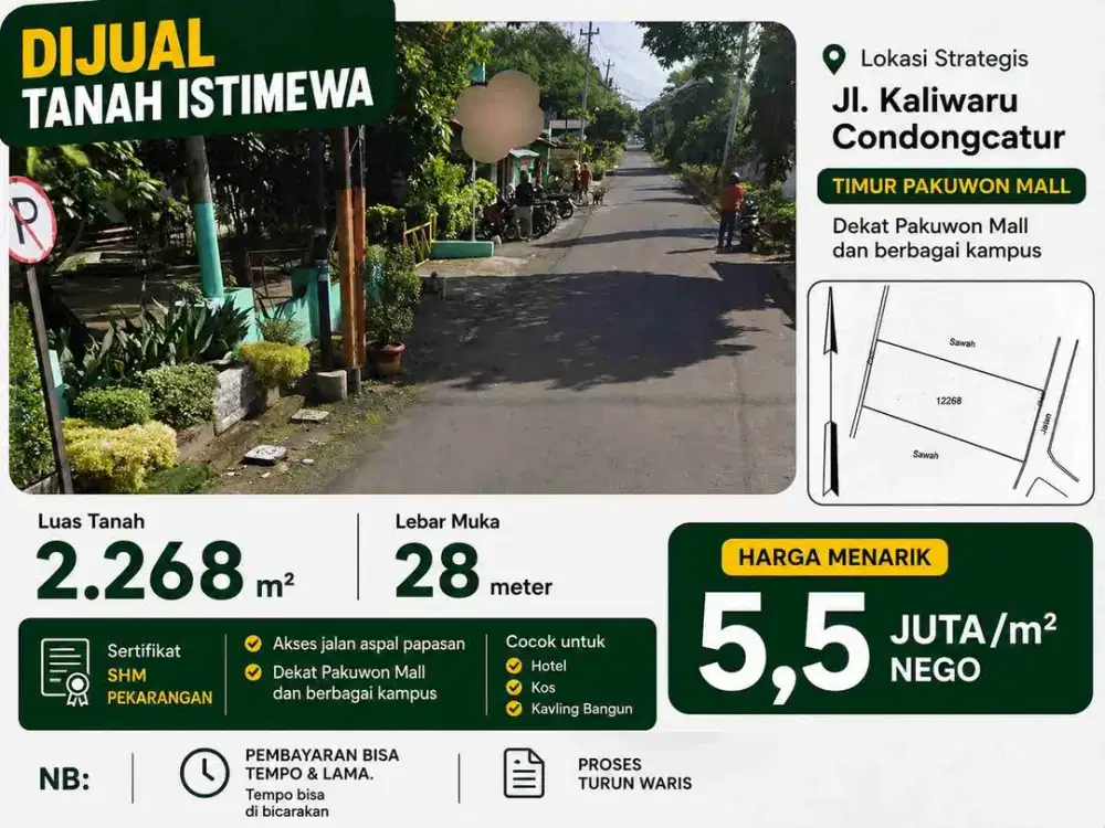 Tanah SHM Condongcatur Timur Pakuwon Mall 2.268 m² | Cocok Hotel, Kost & Kavling