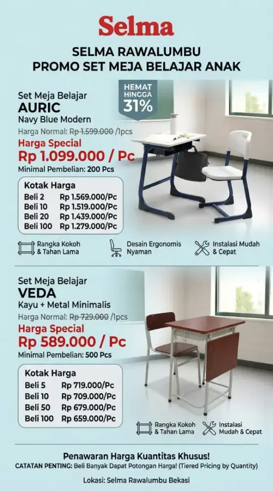 Meja kursi sekolah set