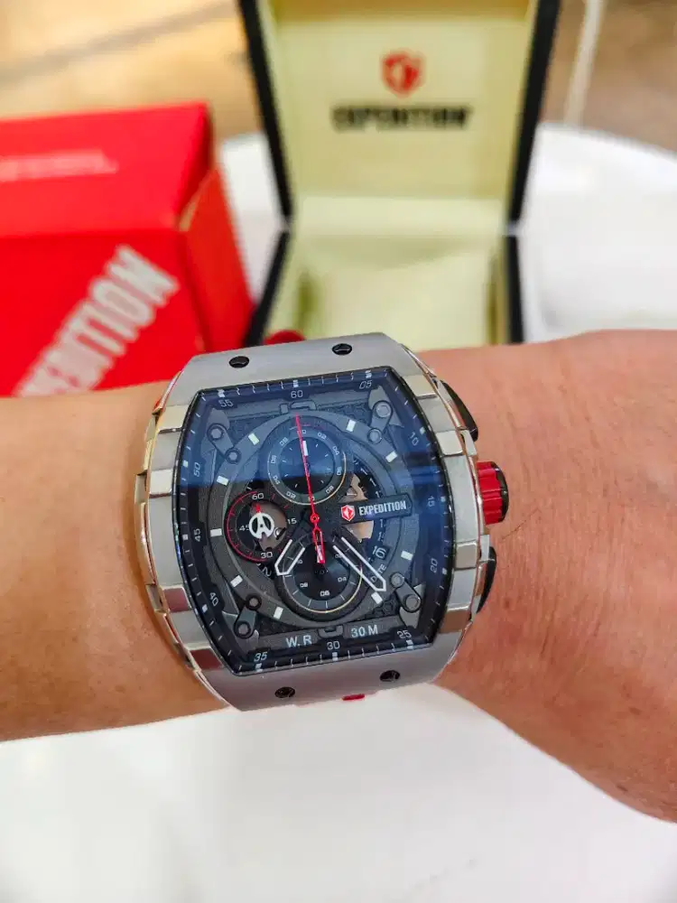 Expedition E-6782-M Sports RM Chronograph Silver Red Fullset Original