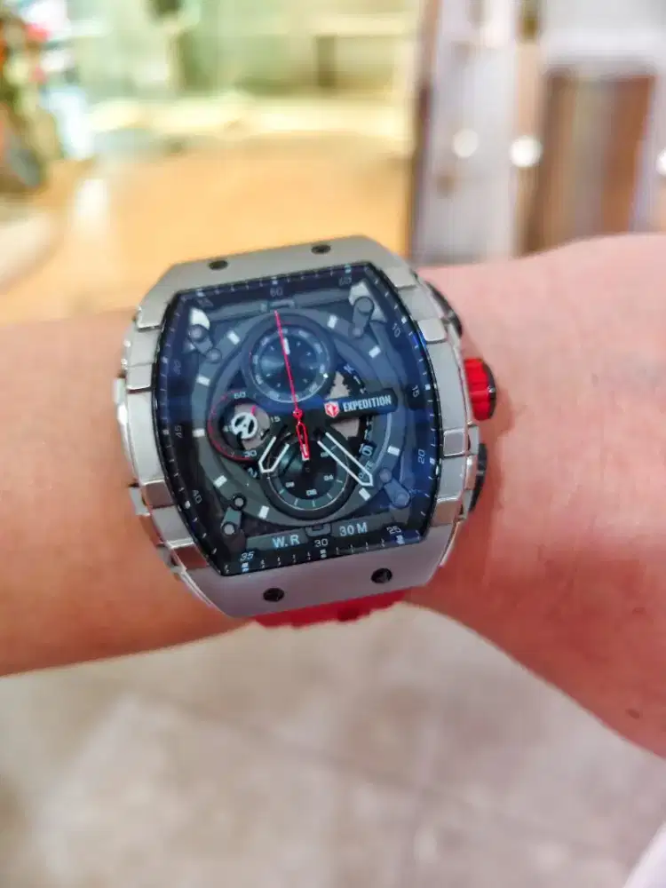 Expedition Sports Chronograph Silver Red E-6782 Fullset Mulus