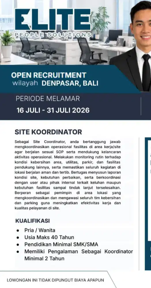 LOWONGAN KERJA SITE KOORDINATOR CLEANING SERVICE DENPASAR BALI