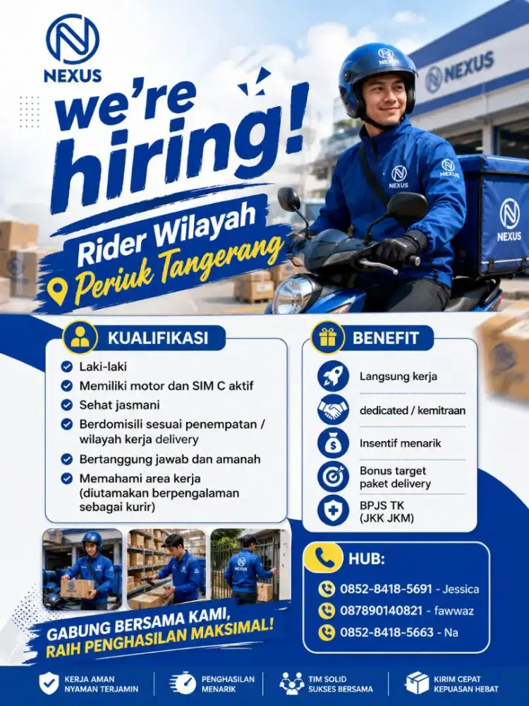 DIBUTUHKAN SEGERA RIDER KURIR TANGERANG PERIUK DAN SEKITARNYA!