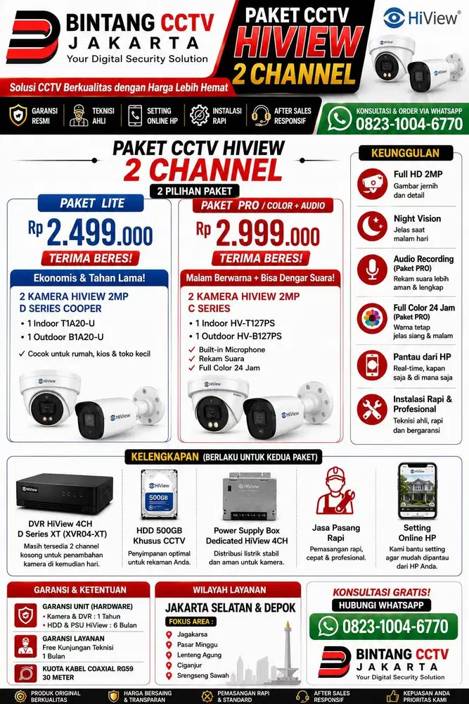 Jasa Pasang CCTV Hiview 2 Kamera Rumah Minimalis Terima Beres
