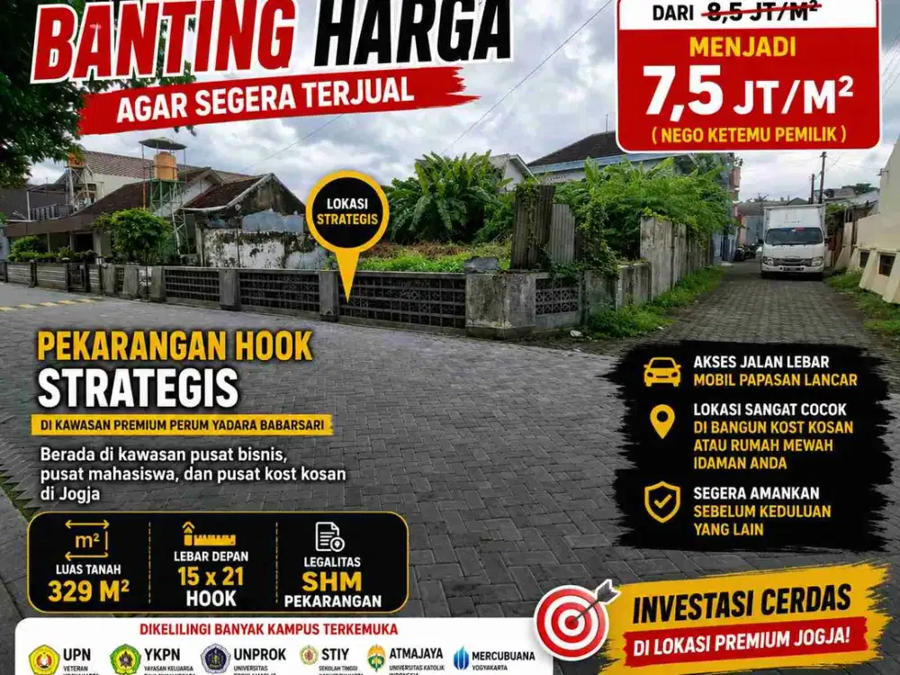Tanah Hook Babarsari Dekat UPN & Atma Jaya | SHM Pekarangan | Cocok Kost & Investasi