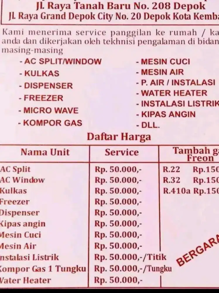 Service ac sekota depok