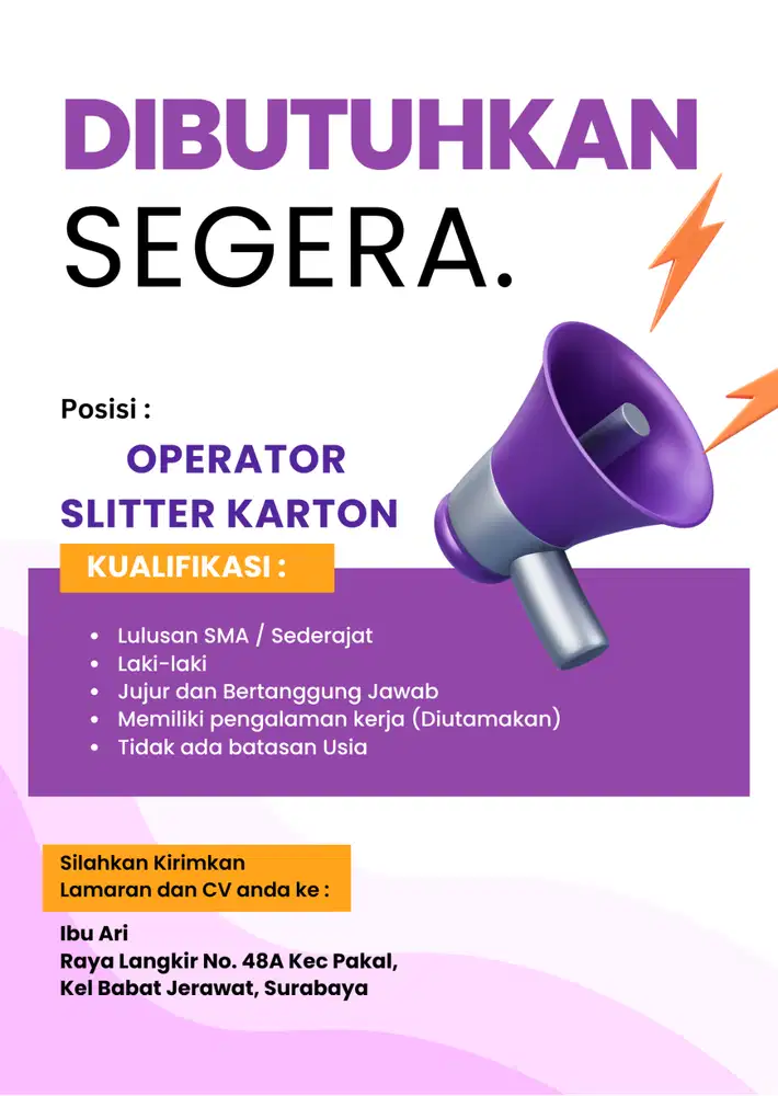 DIBUTUHKAN SEGERA OPERATOR SLITTER KARTON LAKI2