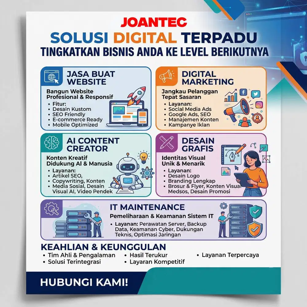 Jasa Buat Website, Digital Marketing, AI Content Creator, Desain