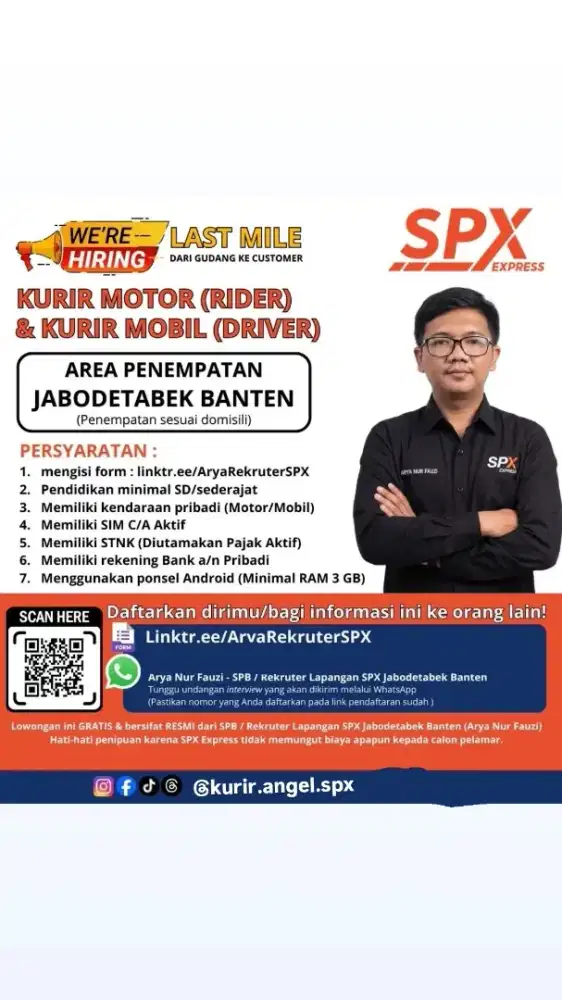 Loker kurir motor dan mobil SPX