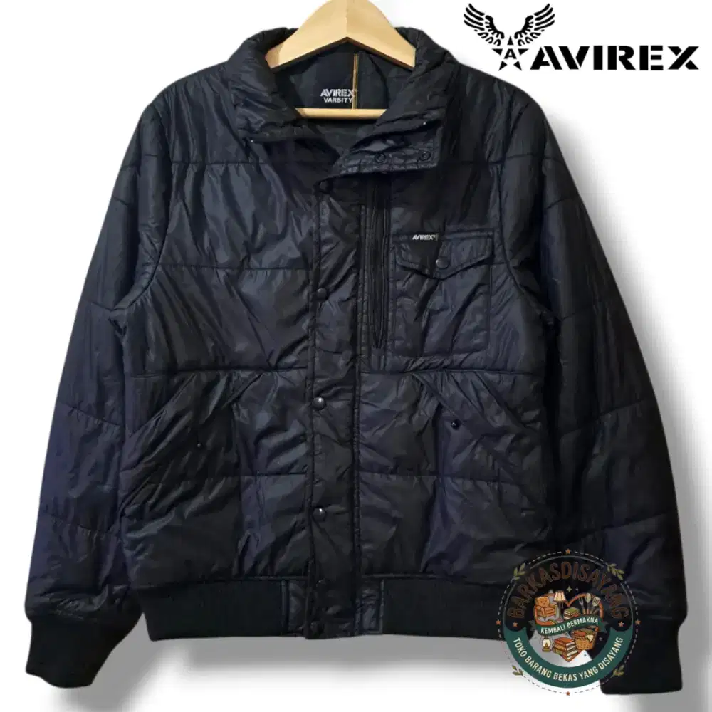JUAL MURAH JAKET COWOK MOTORAN PUFFER AVIREX SIZE M-L WARNA HITAM