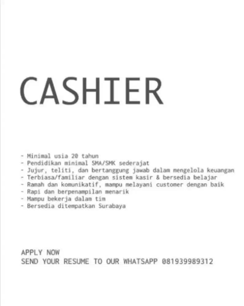 Loker kasir barber wanita