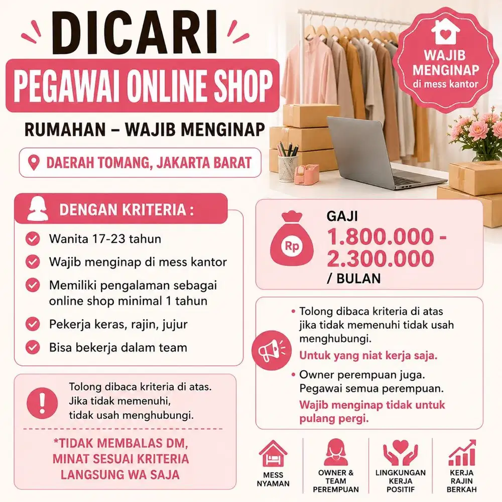 Lowongan kerja online shop khusus perempuan daerah grogol jakarta bara