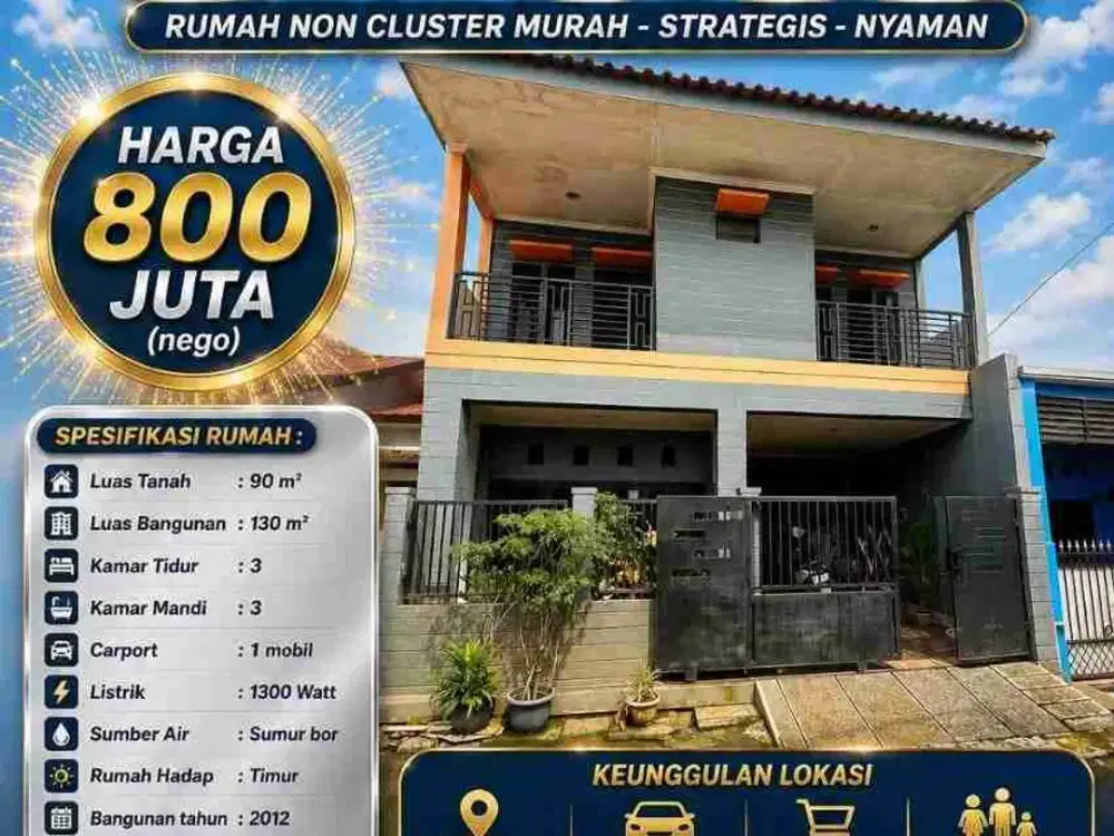 Dijual Cepat only 1 unit
Rumah Secondary 2 Lantai di Jati Rahayu, Pondok Gede – Kota Bekasi