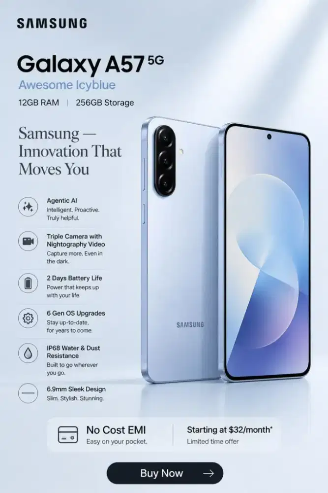 Samsung A57 Promo cashback 1.3Juta Free Buds core
