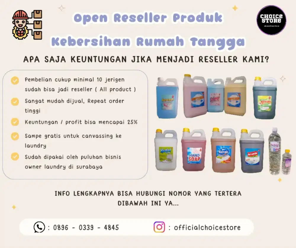 OPEN RESELLER PRODUK KEBERSIHAN RUMAH TANGGA DAN LAUNDRY TERLAKU