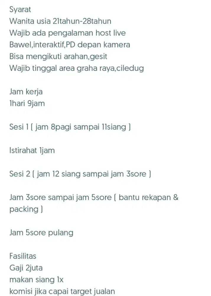 Lowongan host live tiktok