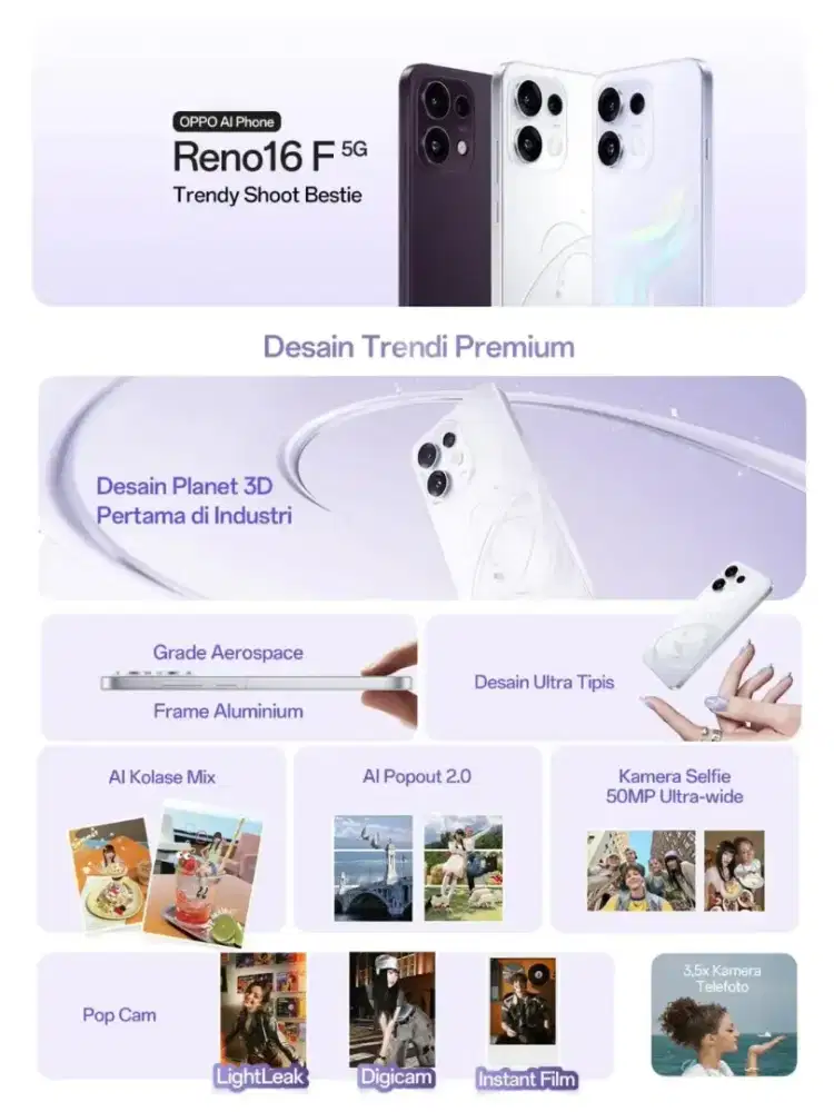 Ready oppo reno 16f 5g baru garansi 2 tahun gratis gift mewah