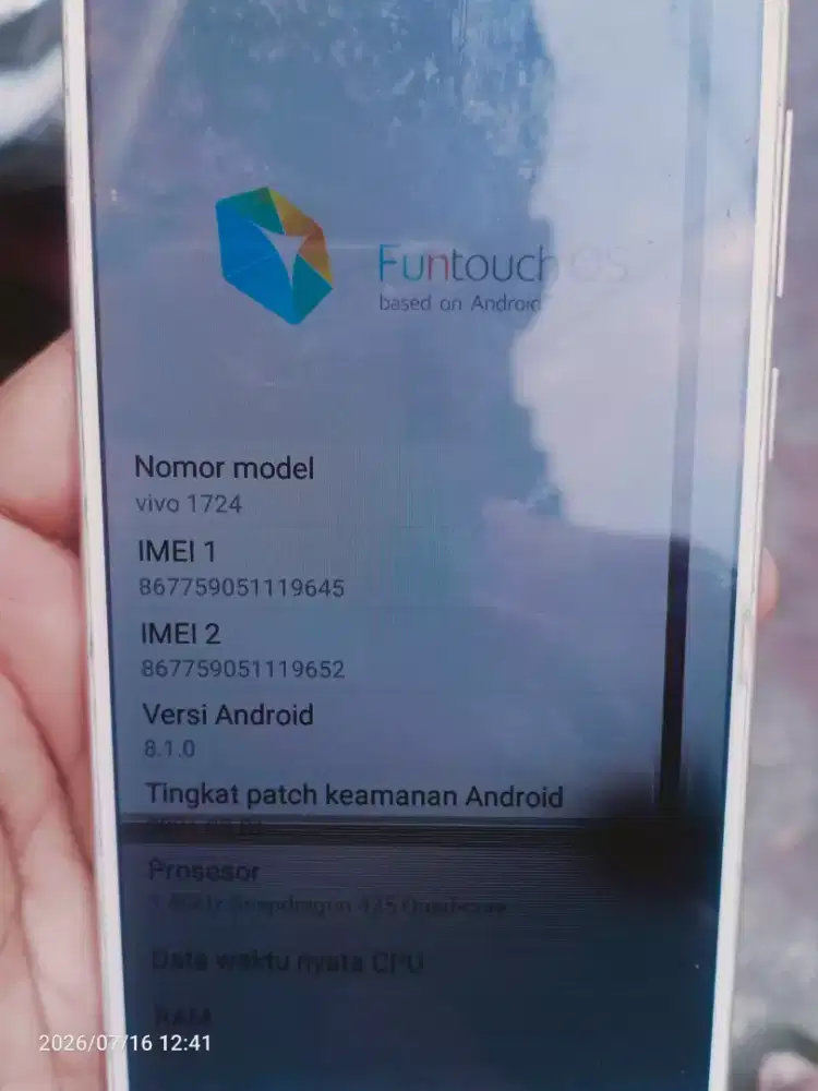 jual aja nih hp Vivo 1724/Vivo y71 ram 3/32 minus lcd aja garak tekan