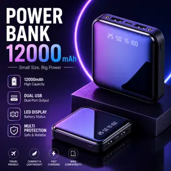 Power Bank 12000mAh Mini LED Display Dual Port USB