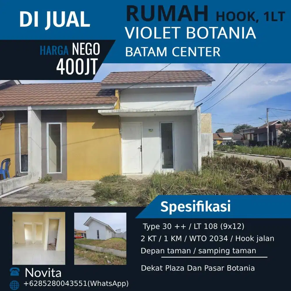 Rumah 1 Lantai Hook Cluster Violet Botania Batam Center