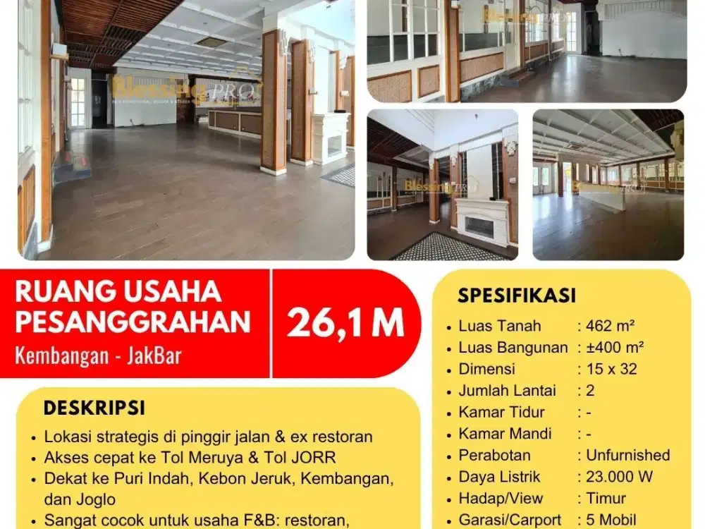 Dijual Tanah dan Bangunan 2 Lantai Strategis Pinggir Jalan Pesanggrahan Puri, Cocok Usaha.