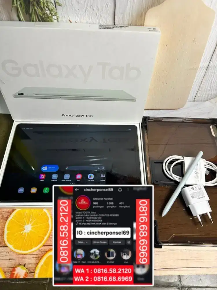 Tab SAMSUNG TAB S9 fe 5g likenew bisa SIM grns resmi fullset original