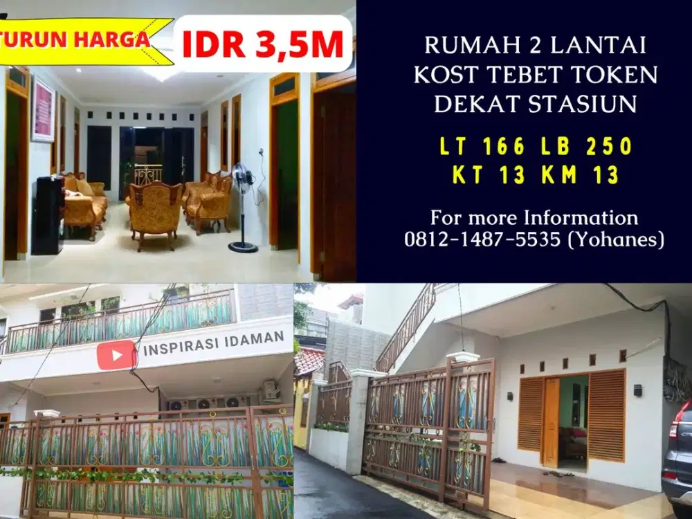 Jual Cepat Kost Tebet 13 Kamar Token 2 Lantai dekat Stasiun SCBD Kuningan Sudirman