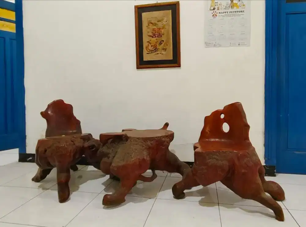 Set Meja Kursi Teras Akar Jati Antik Unik Solid