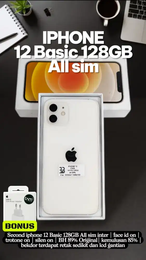 Iphone 12 128GB ALL SIM Fullset normal lcd pernah ganti dan glas retak