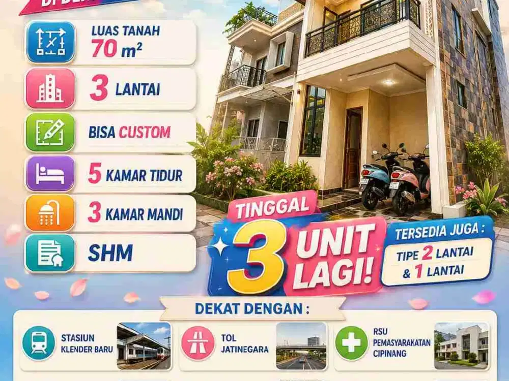 Jual Rumah di Cipinang Dekat Stasiun Klender, 5 Kamar Tidur, SHM