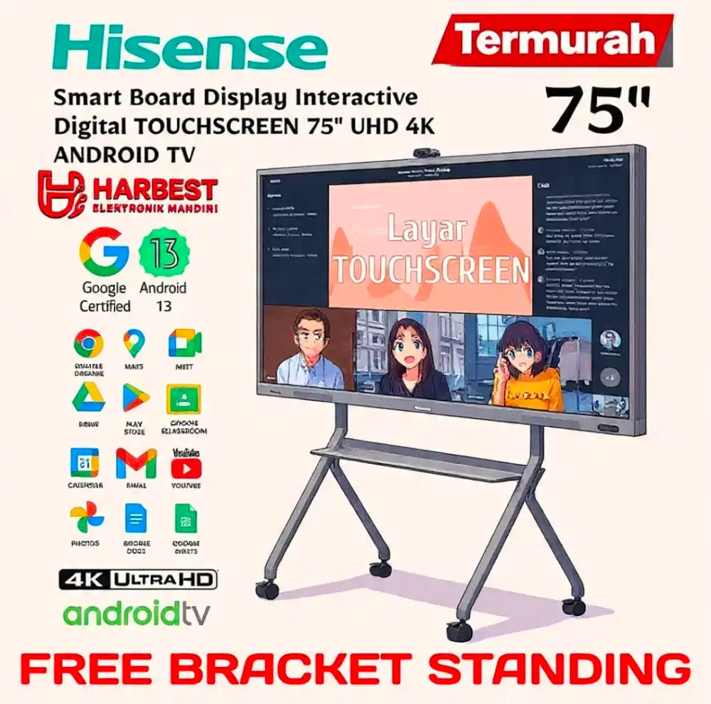 HISENSE UHD 4K Smart Board 75 TOUCHSCREEN INTERACTIVE Display ANDROID