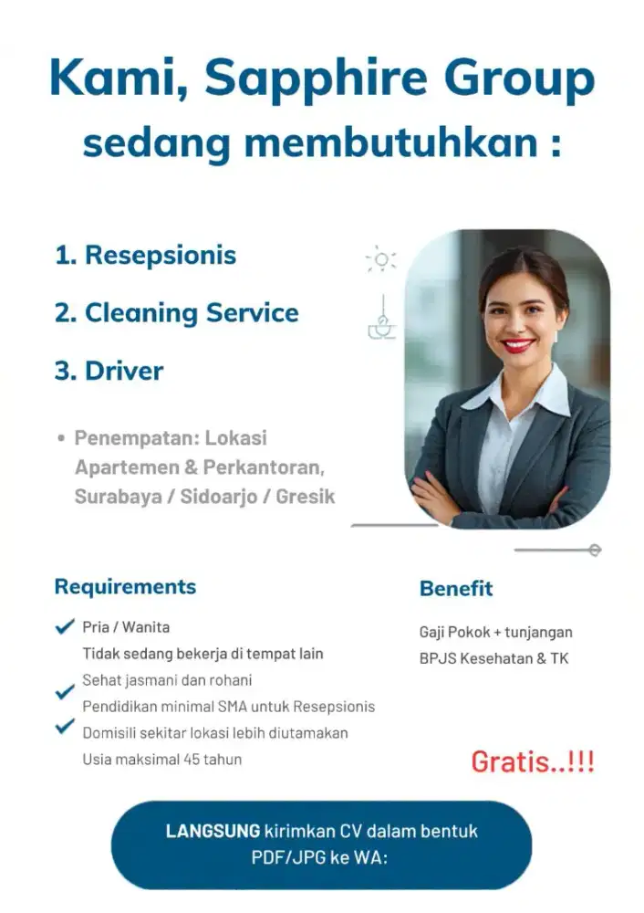 Di cari segera karyawan/karyawati kuota terbatas
