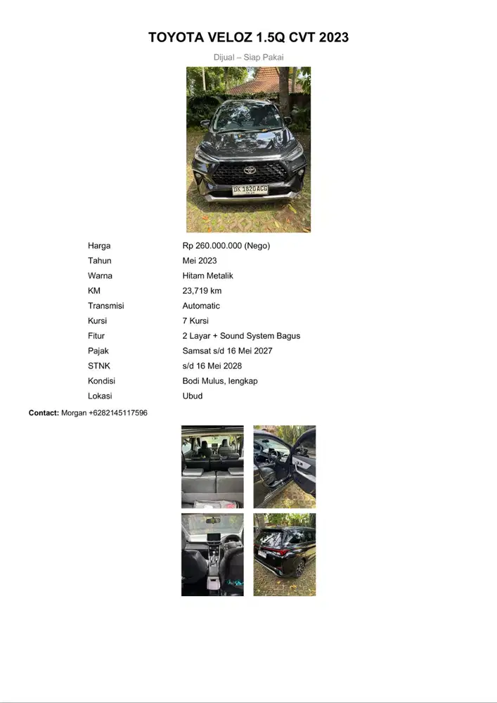 Toyota Veloz 1.5Q CVT 2023 - Dijual siap Pakai!!