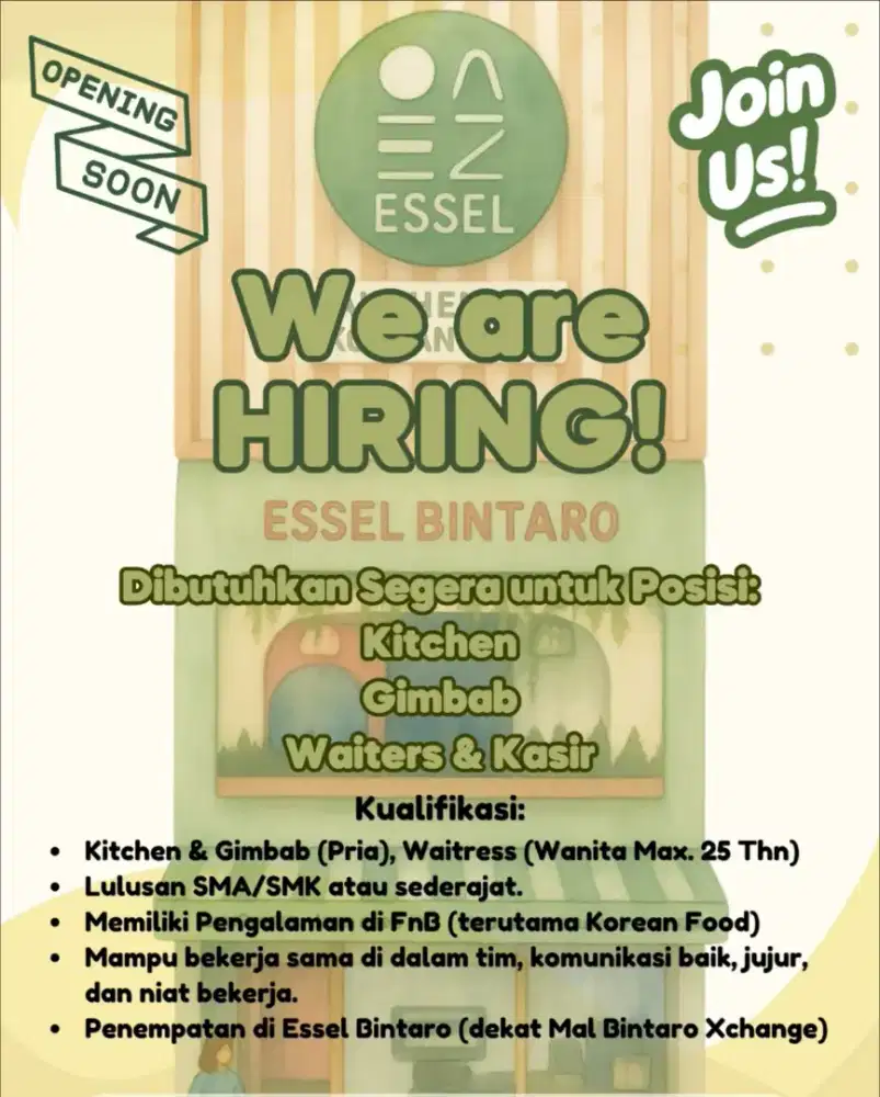 Lowongan Pekerjaan Restoran Korea ESSEL BINTARO