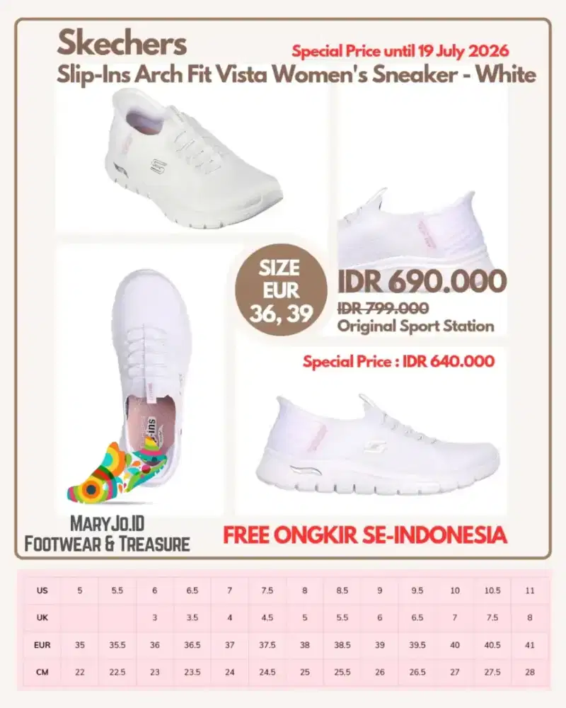 Slip-Ins Arch Fit Vista Women's Sneaker - White : Size 36, 39