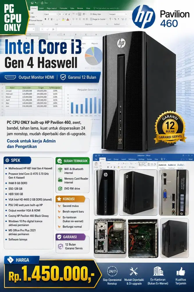 PC CPU ONLY | Intel Core i3 Gen 4 Haswell | Garansi 12 Bulan