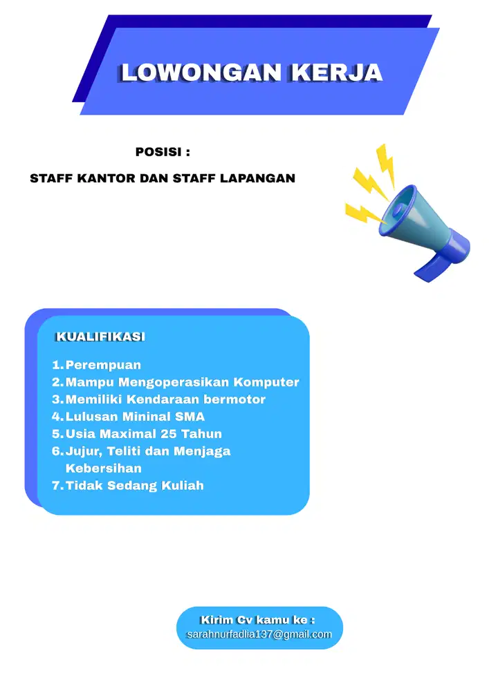 Dibutuhkan Staff Kantor dan Staff Lapangan