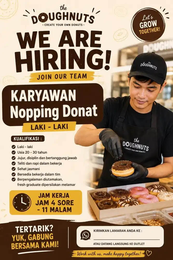 Karyawan laki laki untuk nopping donat