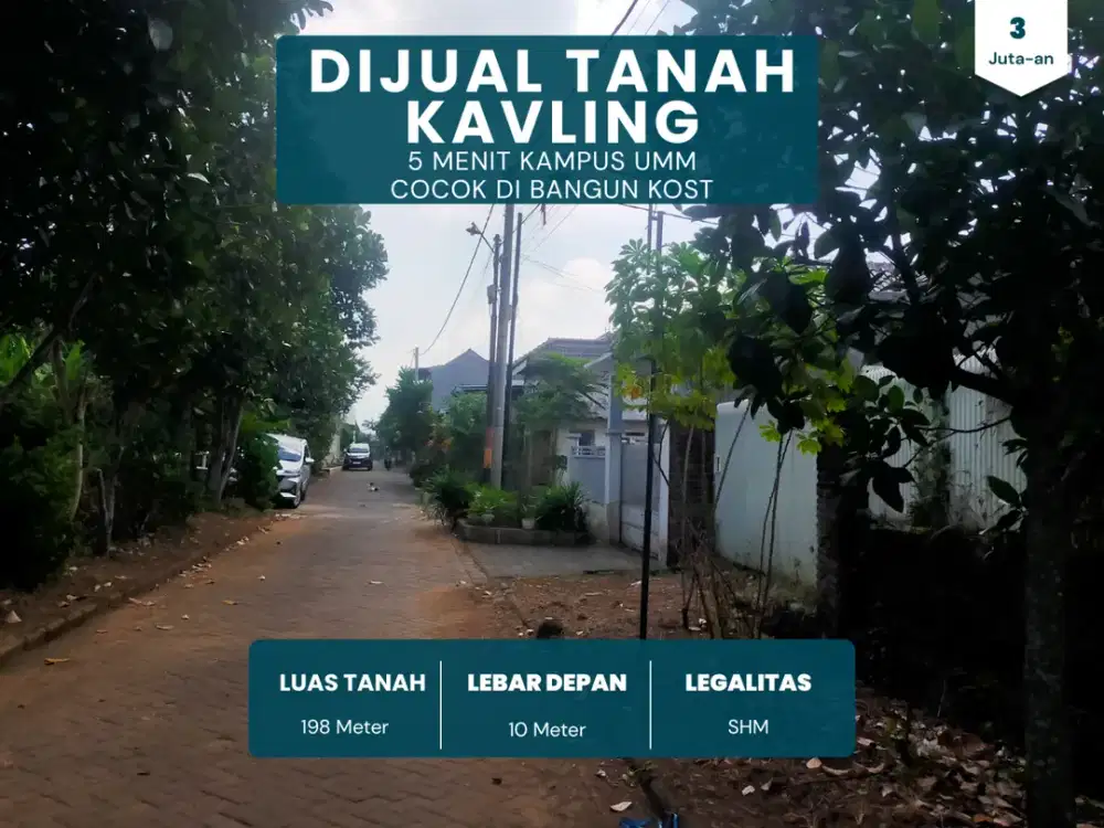 Cocok Dibangun Kost SHM 5 Menit Kampus Brawijaya Malang Lebar Jalan 6 Meter