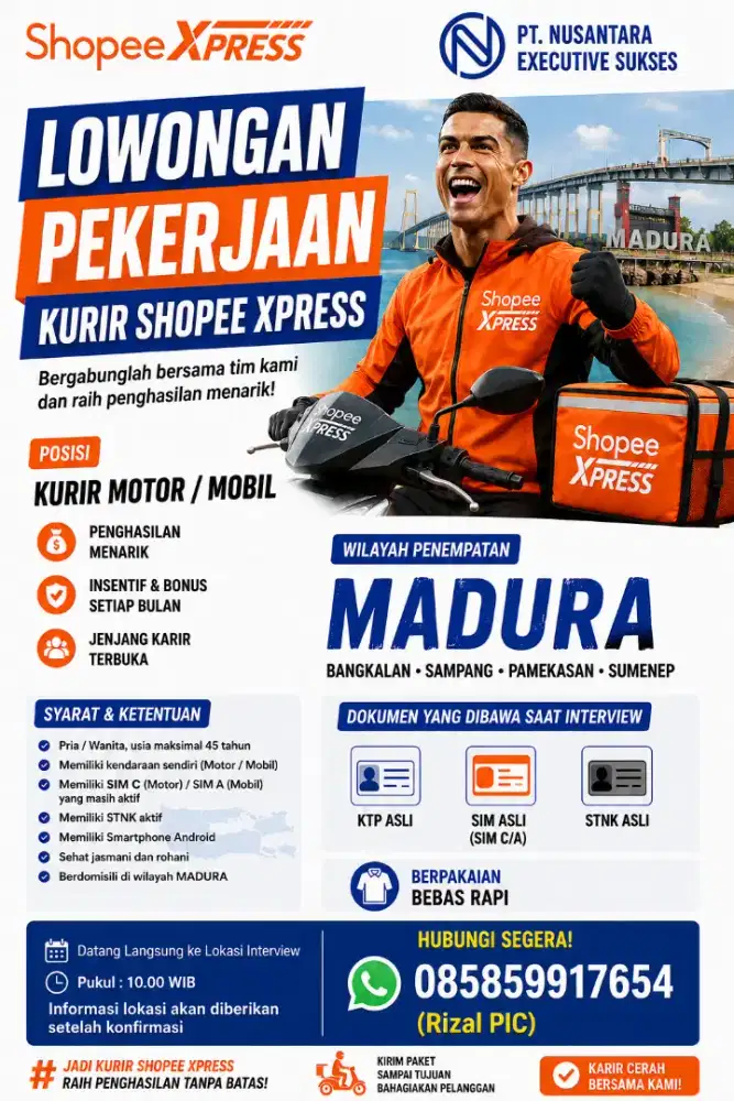 Lowongan kerja kurir shope express Area KOTA MADURA