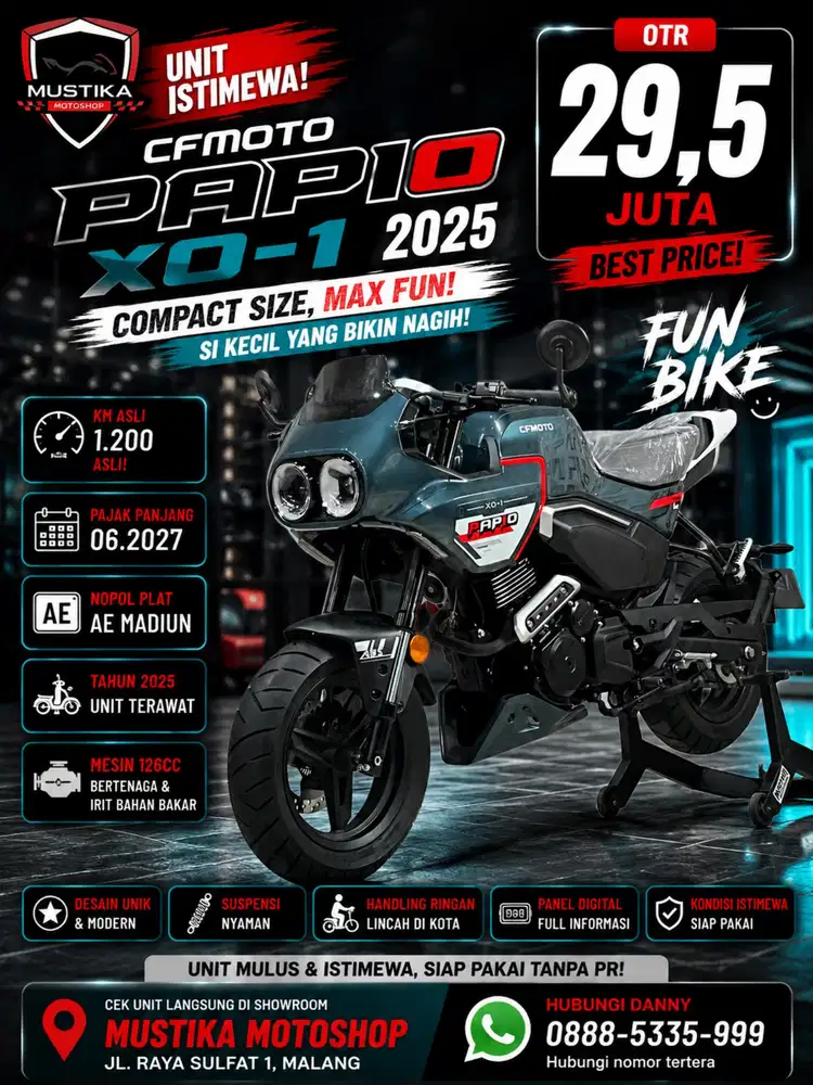 KM 1200‼️CFMOTO PAPIO XO-1 2025. DANNY Mustika Sulfat