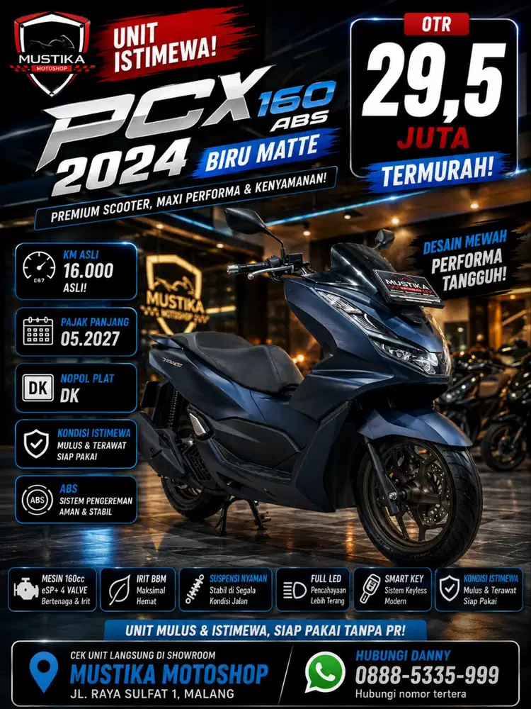 Termurah‼️PCX 160 ABS 2024 Blue Matte. KM 16rb. DANNY Mustika Sulfat